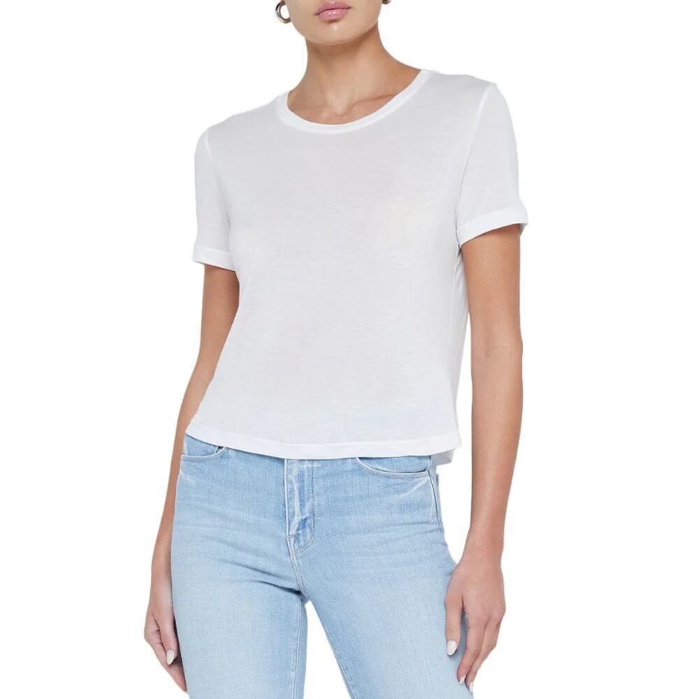 L’AGENCE Remy White Micro Modal Crewneck Tee Shirt XL NWT